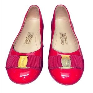 Salvatore Ferragamo Varina Mini Patent Leather Red Girls Ballet Flats Size 9.5